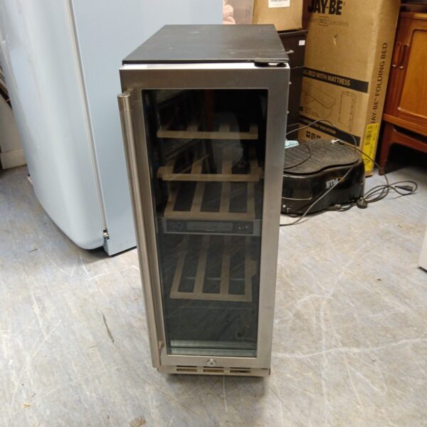 Stainless steel wine chiller fridge in untested condition.