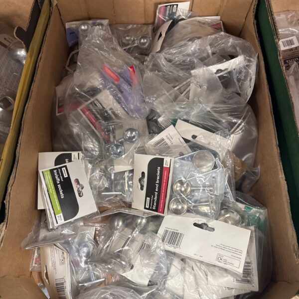 Assorted lot of standard metal end brackets for DIY projects.