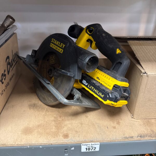 Stanley Fatmax 18v cordless circular saw, power tool for DIY projects.