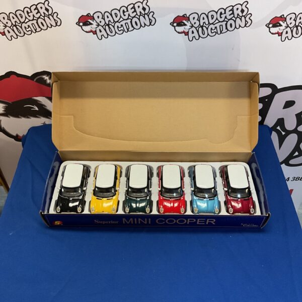 Superior Mini Cooper diecast set in original packaging.