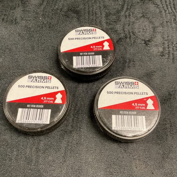 Swiss Arms .177 calibre precision pellets in a tub.