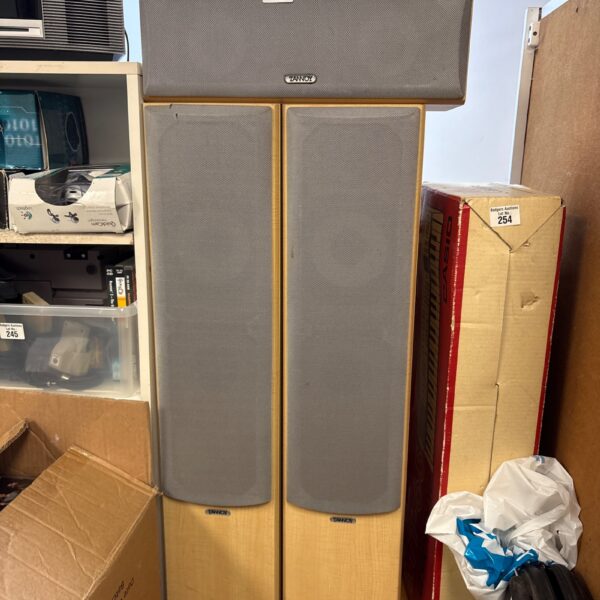Vintage Tannoy floorstanding speakers in a pair.