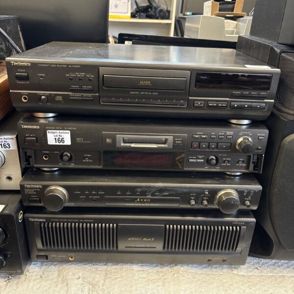 Front view of a vintage Technics hi-fi system with multiple components.
