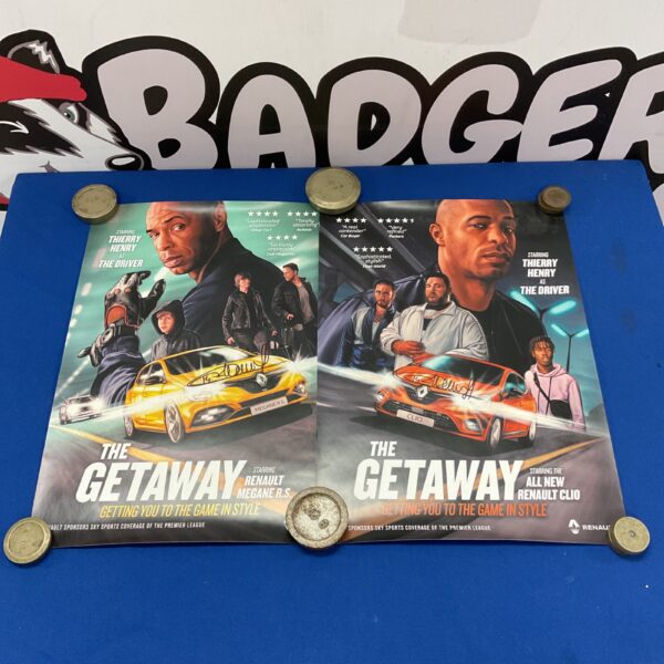 Thierry Henry signed Renault Clio and Megane posters from The Getaway campaign.