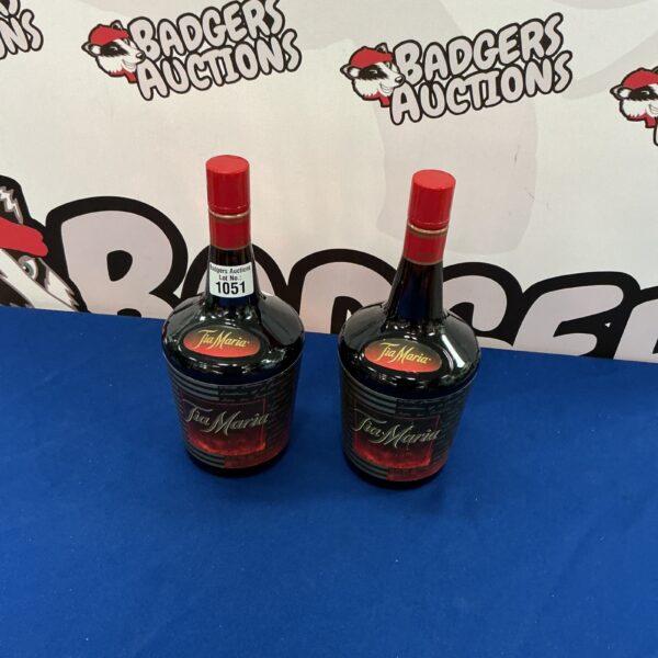Two bottles of Tia Maria coffee liqueur displayed together.