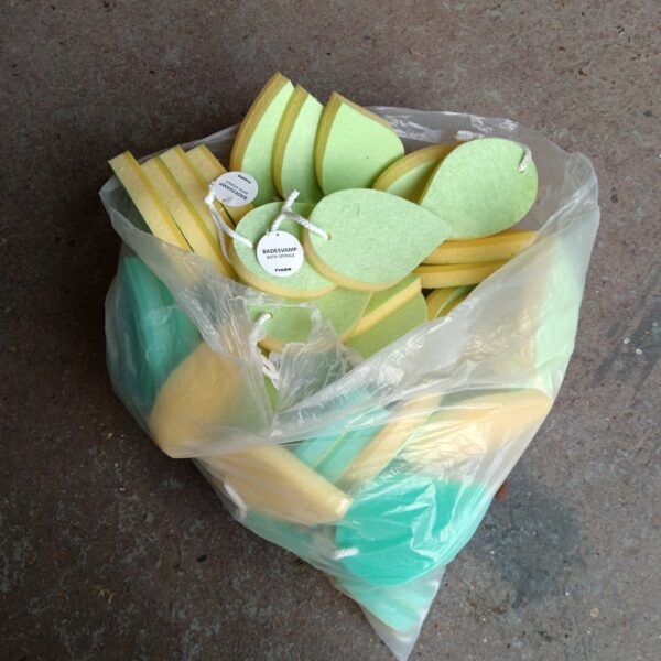Sack of new vintage Tiger Badesvamp bath sponges.