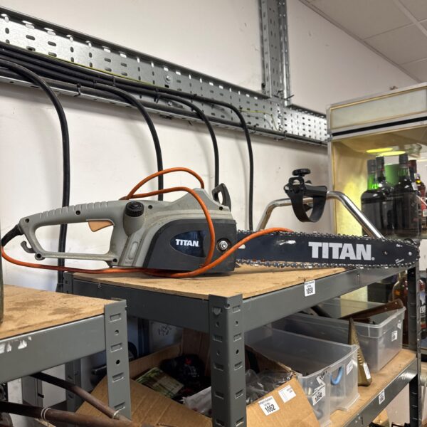 Titan electric corded chainsaw, a power tool for garden and DIY projects.