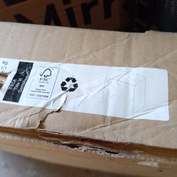 Tivium flat pack desk in original packaging, ready for assembly.