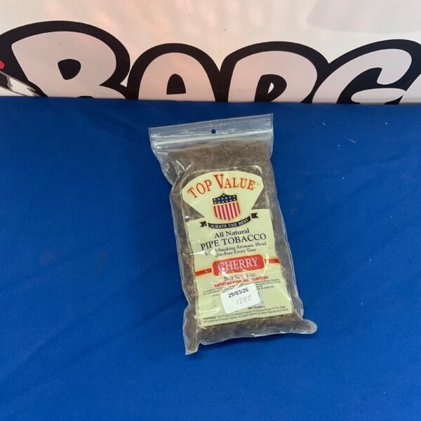 Top Value Cherry Pipe Tobacco 9oz package, vibrant packaging.