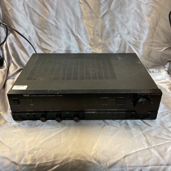 Vintage Trio KA-550 stereo amplifier, black cabinet, retro audio.