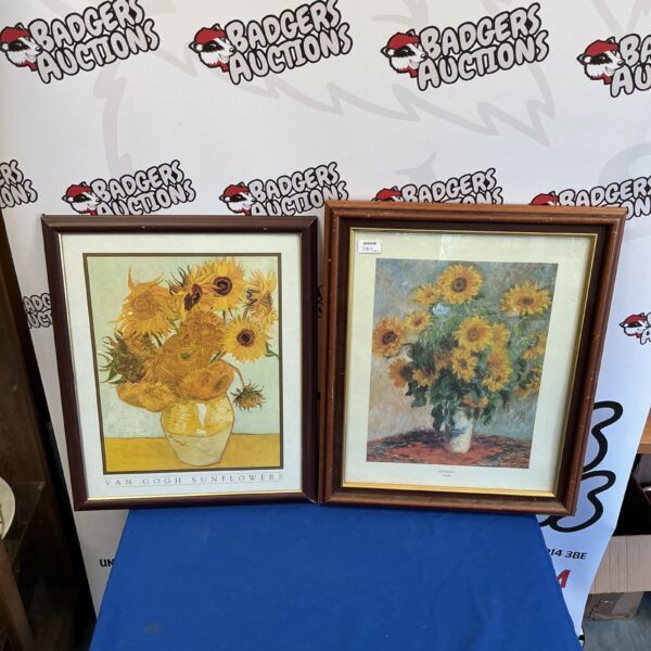 Framed Van Gogh sunflower print for wall decor.
