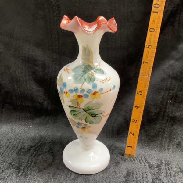 Antique Victorian Bristol glass vase with floral decoration.