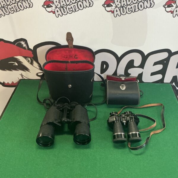 Vintage Prinz binoculars with leather case, antique optics.