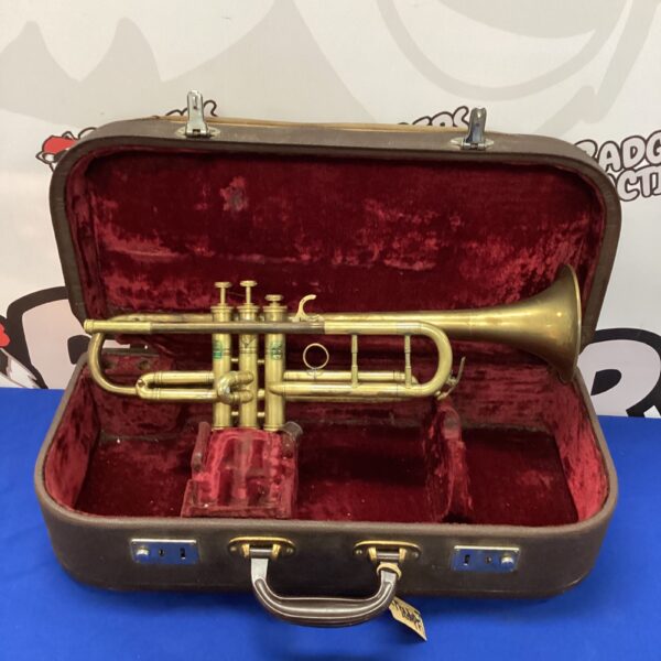 Vintage brass trumpet in its original case, a collectible musical instrument.
