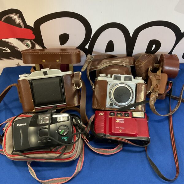 Vintage camera lot including Balda, Halina, and Canon models.