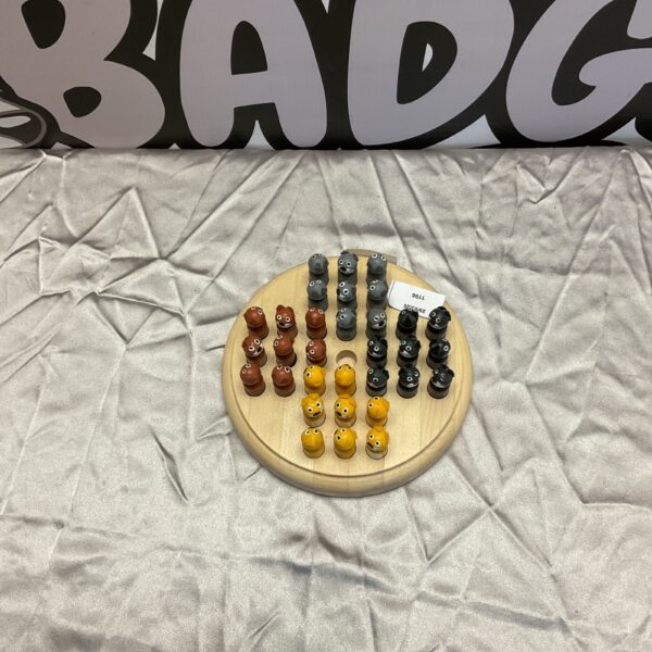 Vintage Cat Solitaire game with marbles and wooden board.