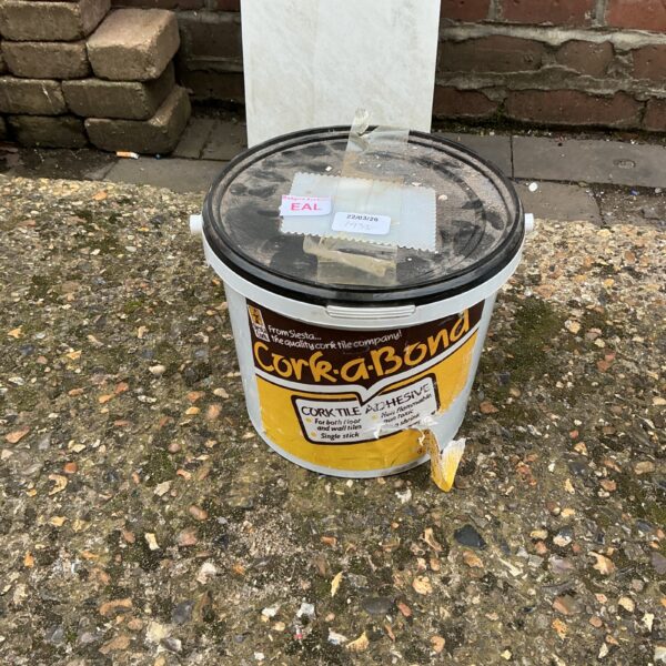 Vintage EAL Cork Bond cork tile adhesive tin for flooring.