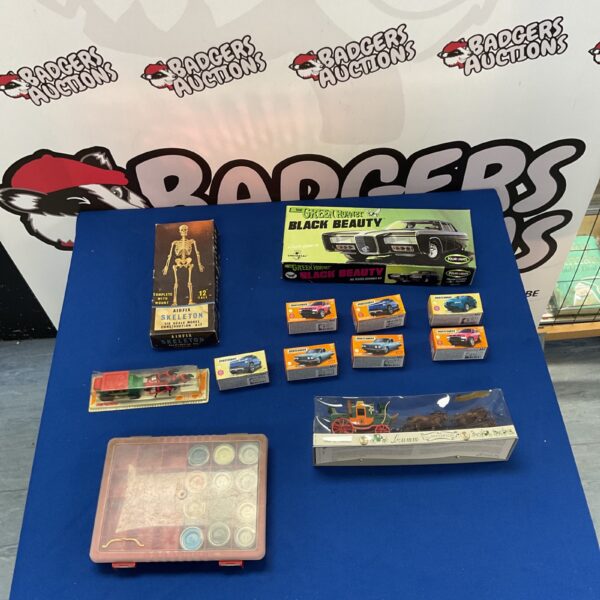 Vintage lot of diecast models and kits, including Matchbox and Airfix.