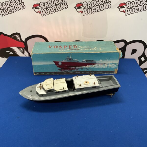 Vintage electric CV Vosper RAF Crash Tender model boat for collectors.