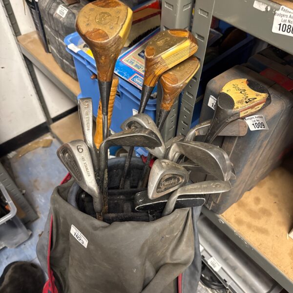 Vintage golf club set with Pinseeker irons and Aldridge woods.