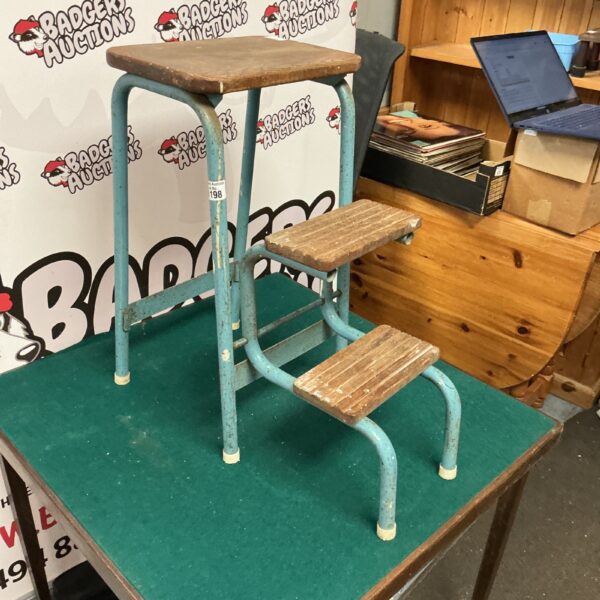 Blue vintage kitchen steps, folding step stool.