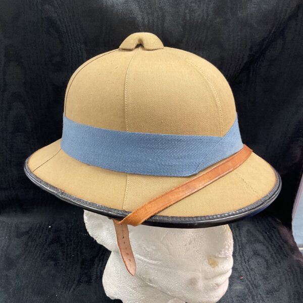 Vintage Hobson & Sons safari helmet with leather chinstrap.