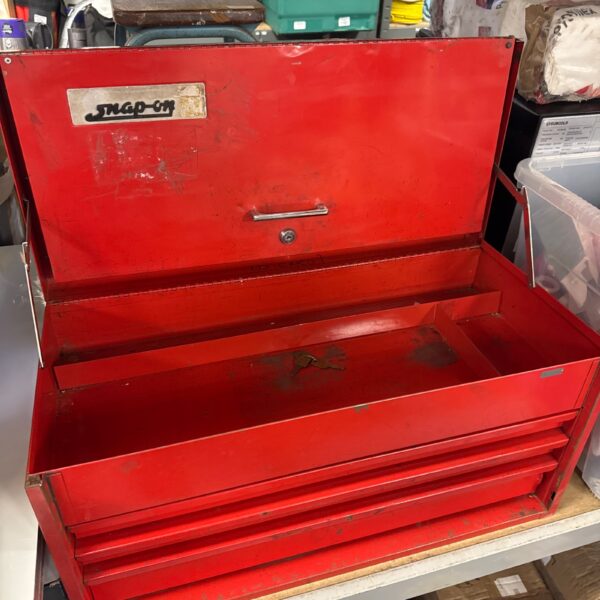 Vintage red Snap On tool box with drawers.
