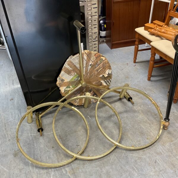 Vintage gold metal three tier table for restoration.