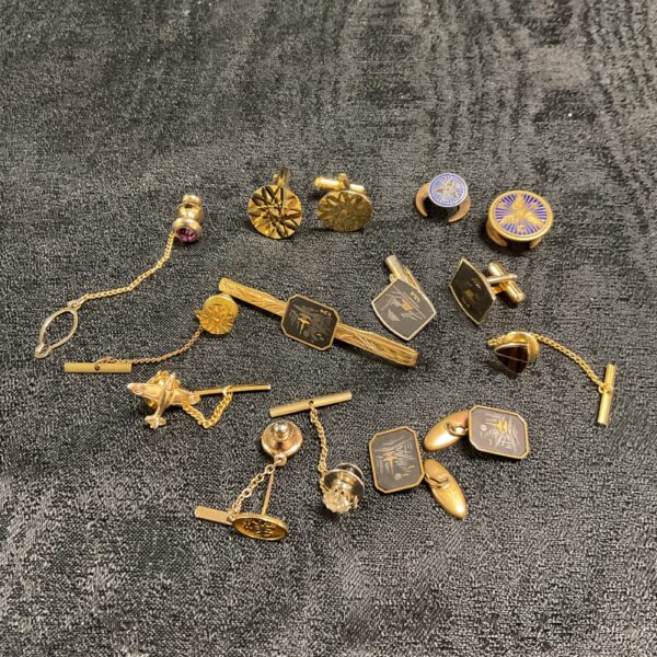 Vintage tie pins and cufflinks lot, gentleman's accessories collection.