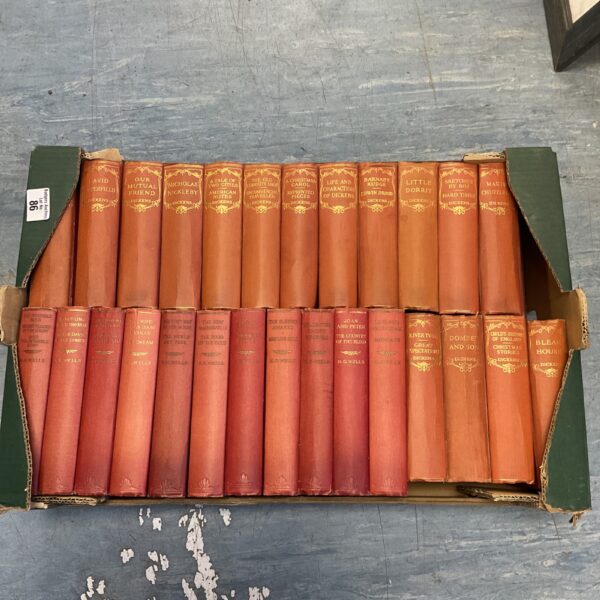 Vintage set of H G Wells and Charles Dickens books for collectors.