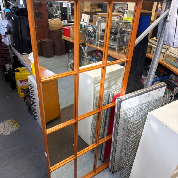 Large vintage wood framed tile mirror for wall decor.