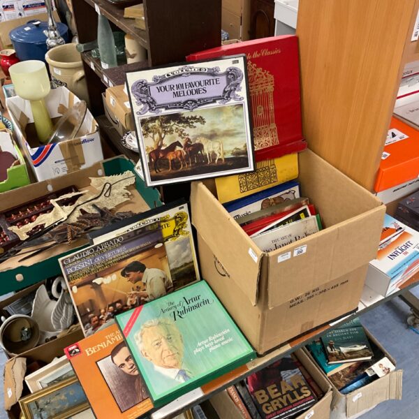Vintage vinyl record box set collection of classical music LPs.