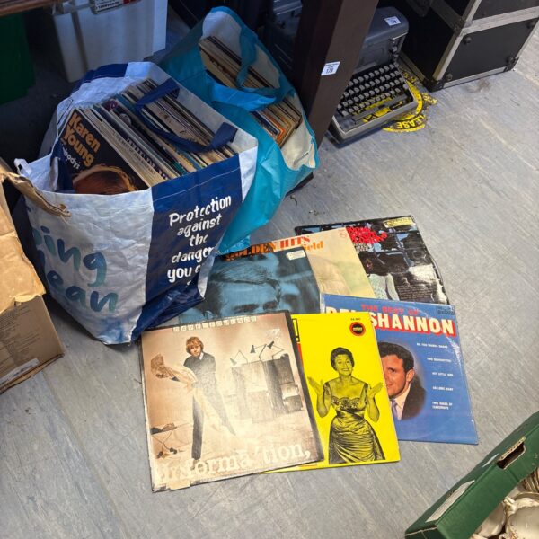Mixed lot of 12 inch vinyl records in plastic bags.