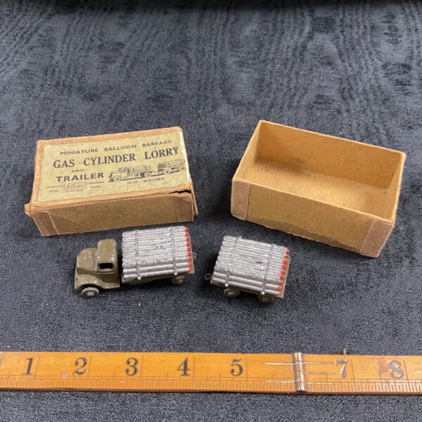 Vintage W Britain miniature gas cylinder lorry, detailed diecast model.