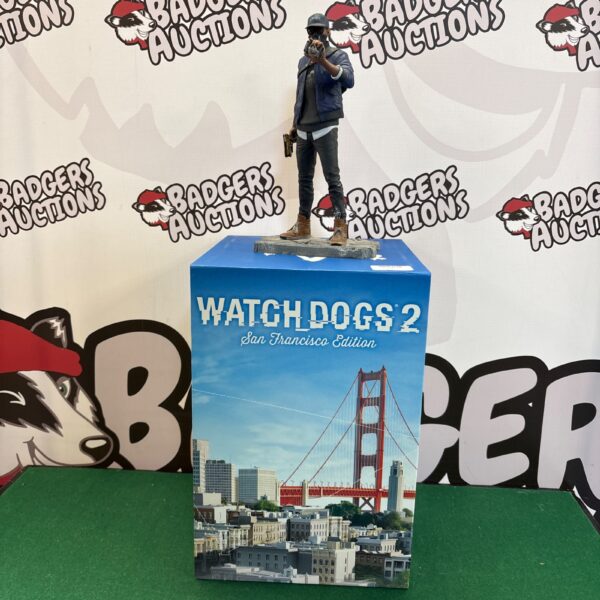 Watch Dogs 2 San Francisco Edition collectible figure displayed on a green surface.