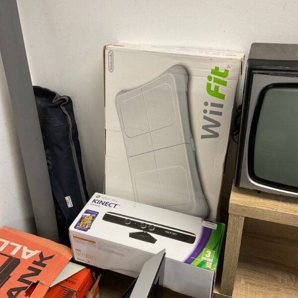 Wii Fit board and Xbox 360 Kinect camera gaming lot.