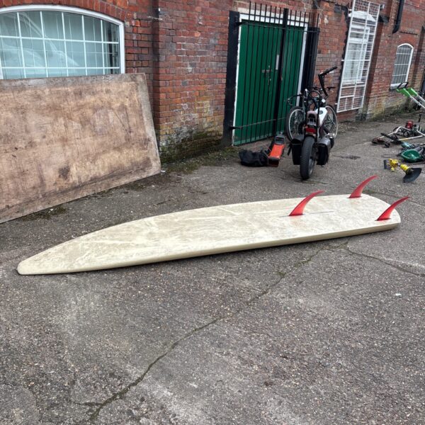 Full view of vintage Icarus Skinner Bottom windsurf board.