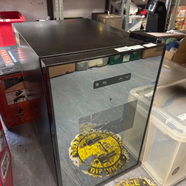 Black under counter wine chiller offered for spares or repair.