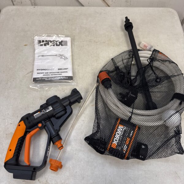 Worx Hydroshot 20V power cleaner, cordless portable cleaning tool.