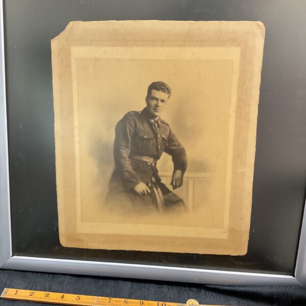 Framed vintage photograph of a Scottish soldier during World War One.