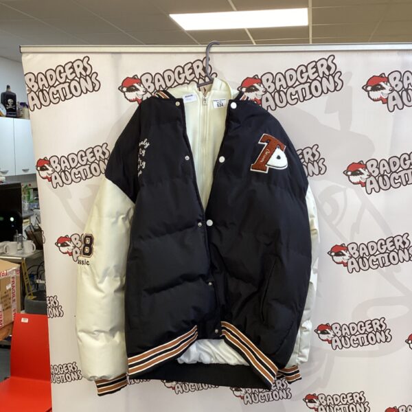 XXL men's hooded jacket, white and black outerwear.