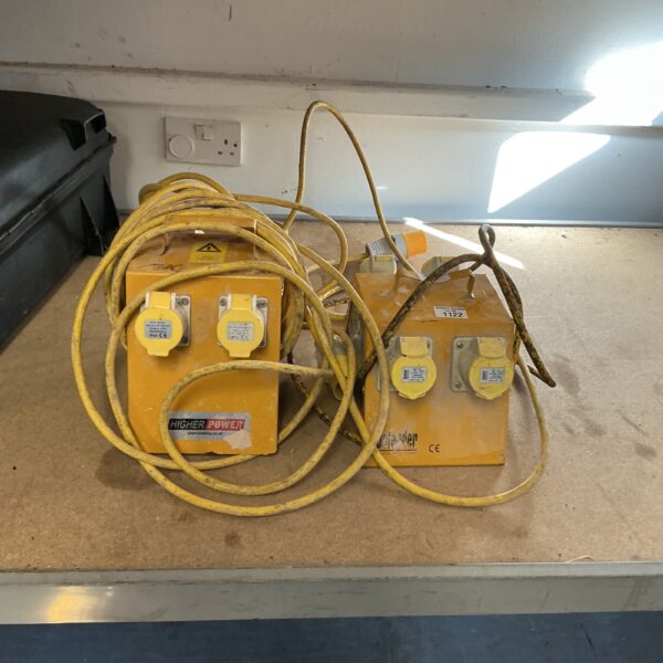 Yellow 110v junction box pair for site power distribution.