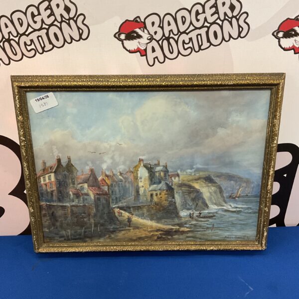 19th-century coastal watercolour painting signed Robius Hood.