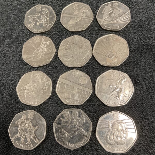 Complete set of 2011 Olympic 50p coins for collectors.