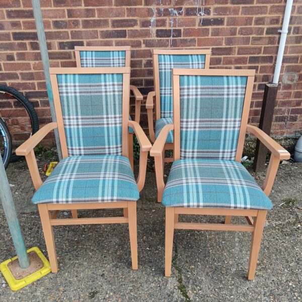 Set of 4 green tartan pattern dining chairs