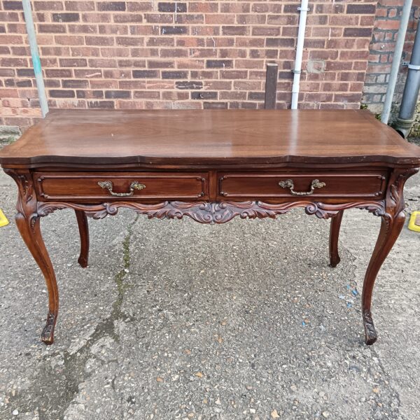 French rococo style two drawer mahogany console table