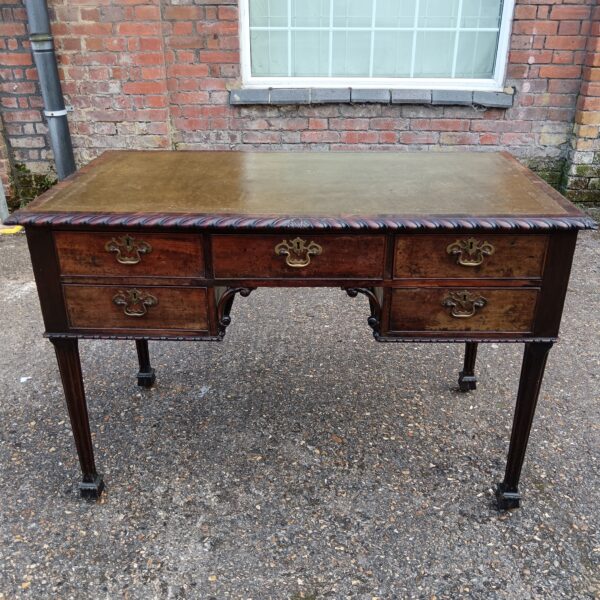 antique irish chippendale period leather topped writing desk 45.5” length x 25.5” depth - back end reserve removed this week