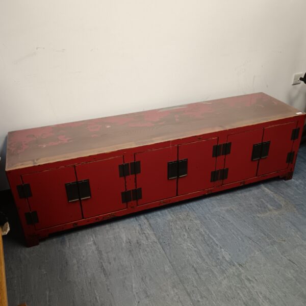 red Oriental lacquered side board cabinet