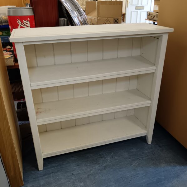 Three tier white wooden bookcase