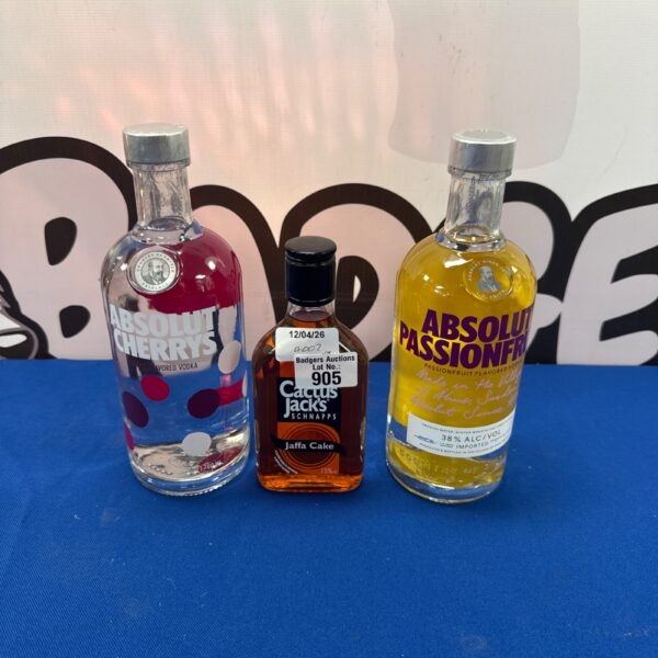 Flavoured vodka and schnapps lot including Absolut and Cactus Jacks.